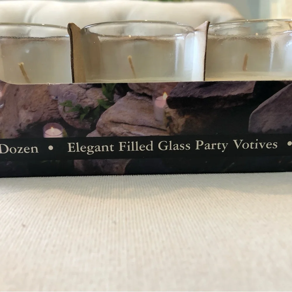 Classic Cream Votive Candle Set in Clear Glass - one dozen
